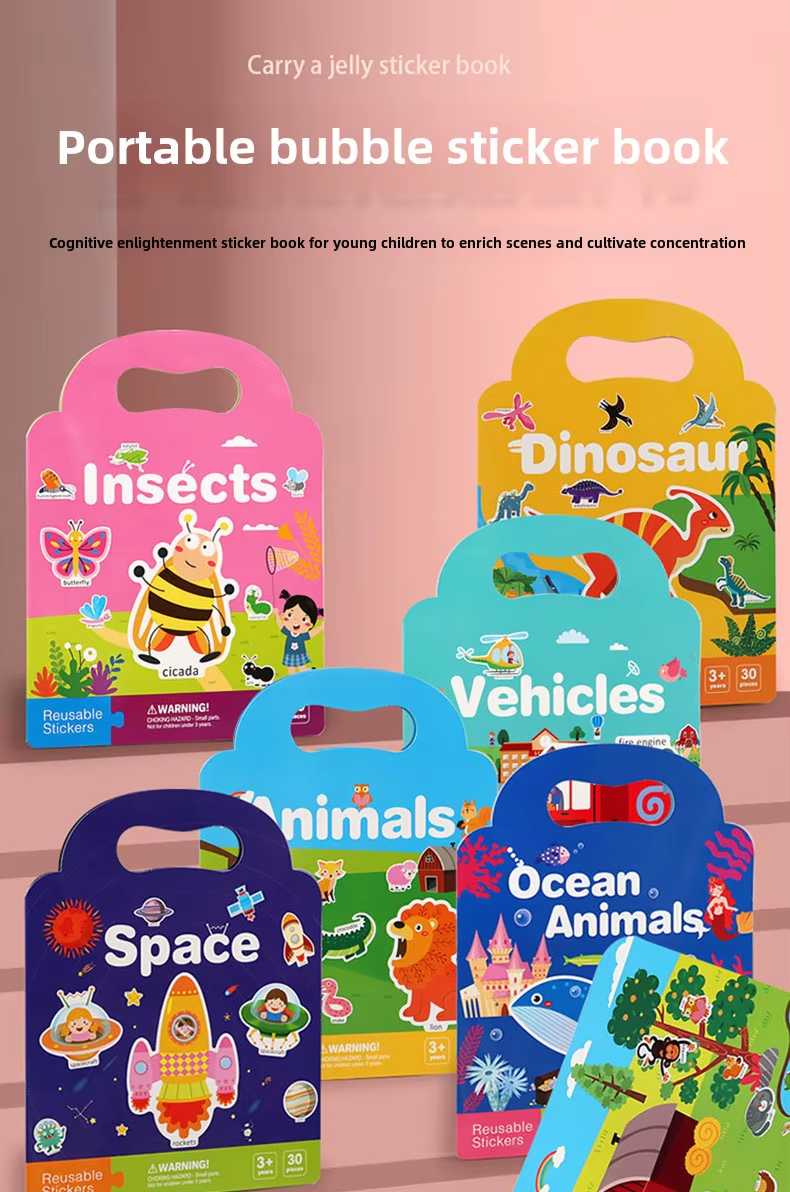 RedF Reusable Bubble Sticker Book for Kids - Multi-Themed Educational Learning Activities, Washable & Safe Toddler Stickers