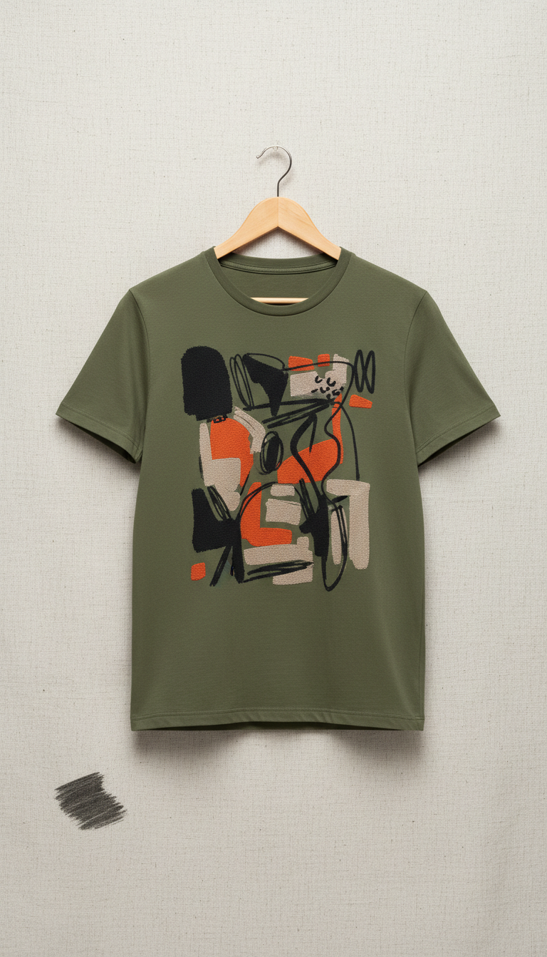 Olive Green Abstract Artist Collab Tee
